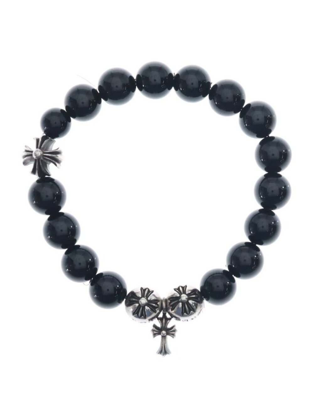 Chrome Hearts 10 Bead Stack CH Cross Bracelet Silver Black